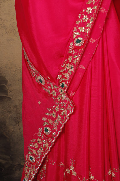 Crimson Pure Georgette Saree with Handwork & Knot Detailing