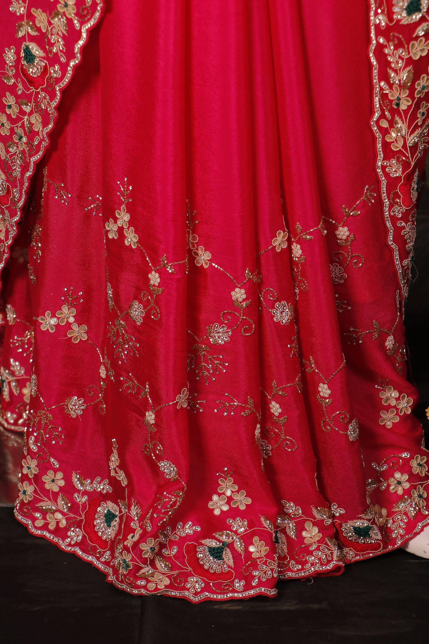 Crimson Pure Georgette Saree with Handwork & Knot Detailing