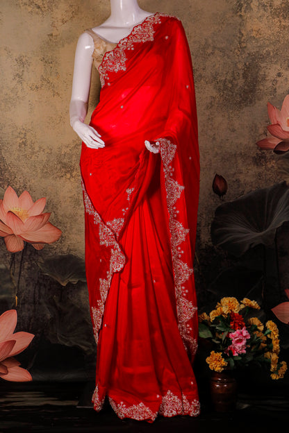 Pure Crepe Silk Saree with Handcrafted Zardozi Embroidery