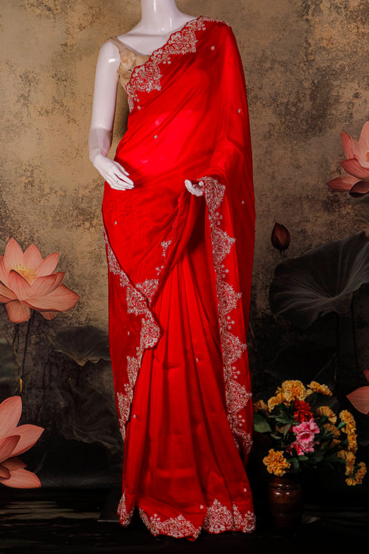 Pure Crepe Silk Saree with Handcrafted Zardozi Embroidery