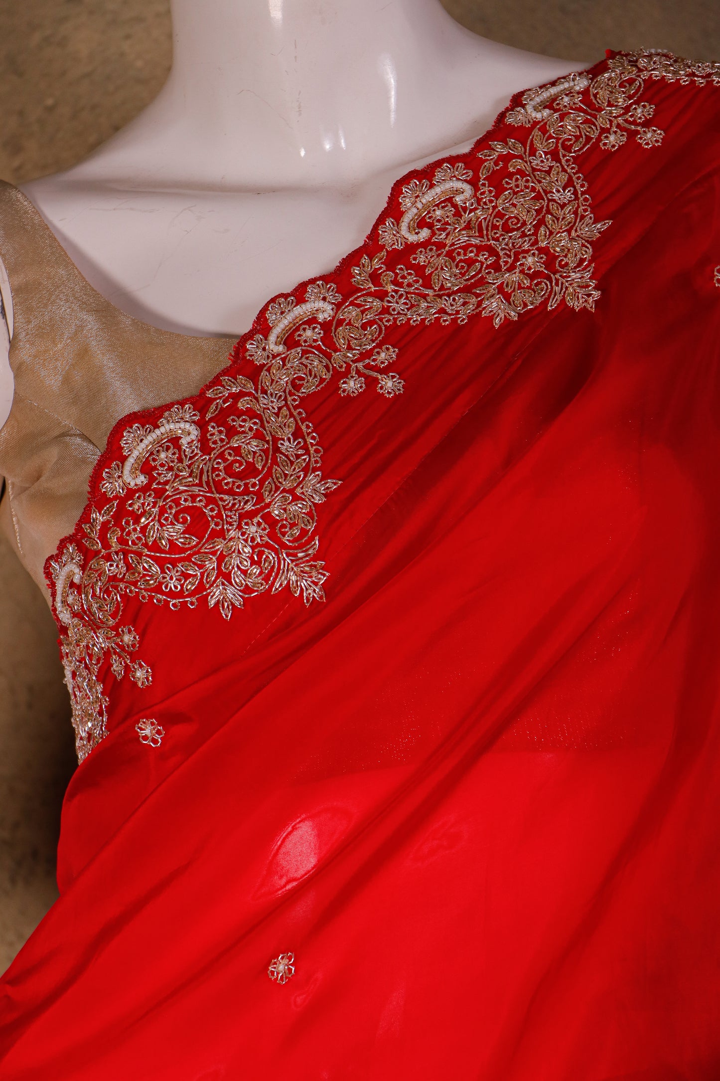 Pure Crepe Silk Saree with Handcrafted Zardozi Embroidery