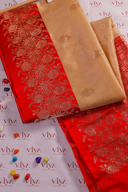 Pure Kora Silk Saree with Rich Katan Border – Handwoven Banarasi Elegance