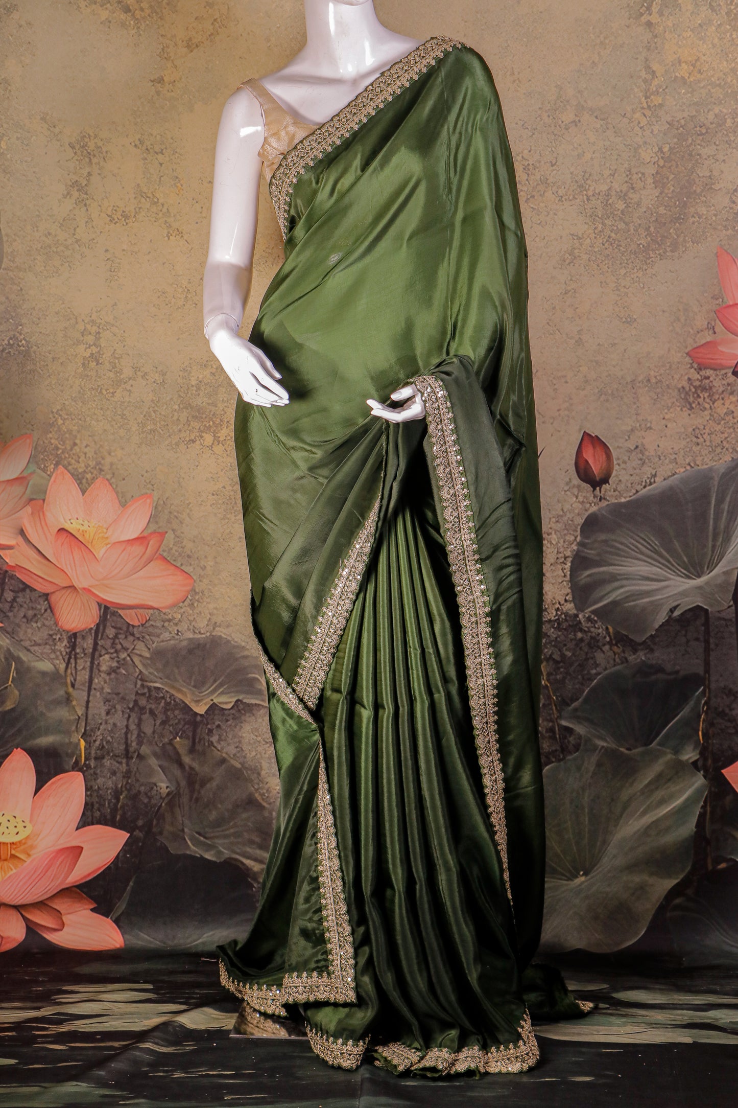 Pure Crepe Silk Saree with Sabyasachi-Style Lace Border & 1gm Velvet Jamdani Blouse