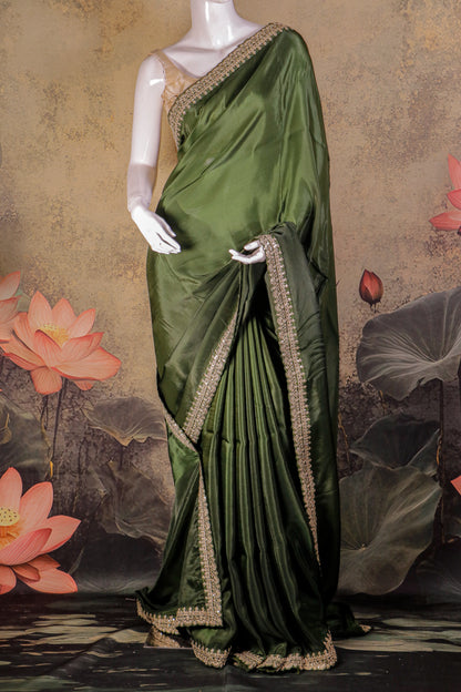 Pure Crepe Silk Saree with Sabyasachi-Style Lace Border & 1gm Velvet Jamdani Blouse