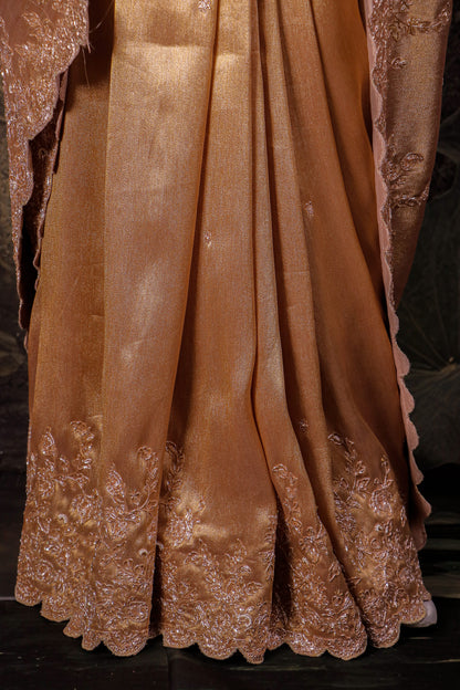 Pure Kanjivaram Tissue Silk Saree with Hand Zardosi Embroidery – Bridal Gold Couture Drape