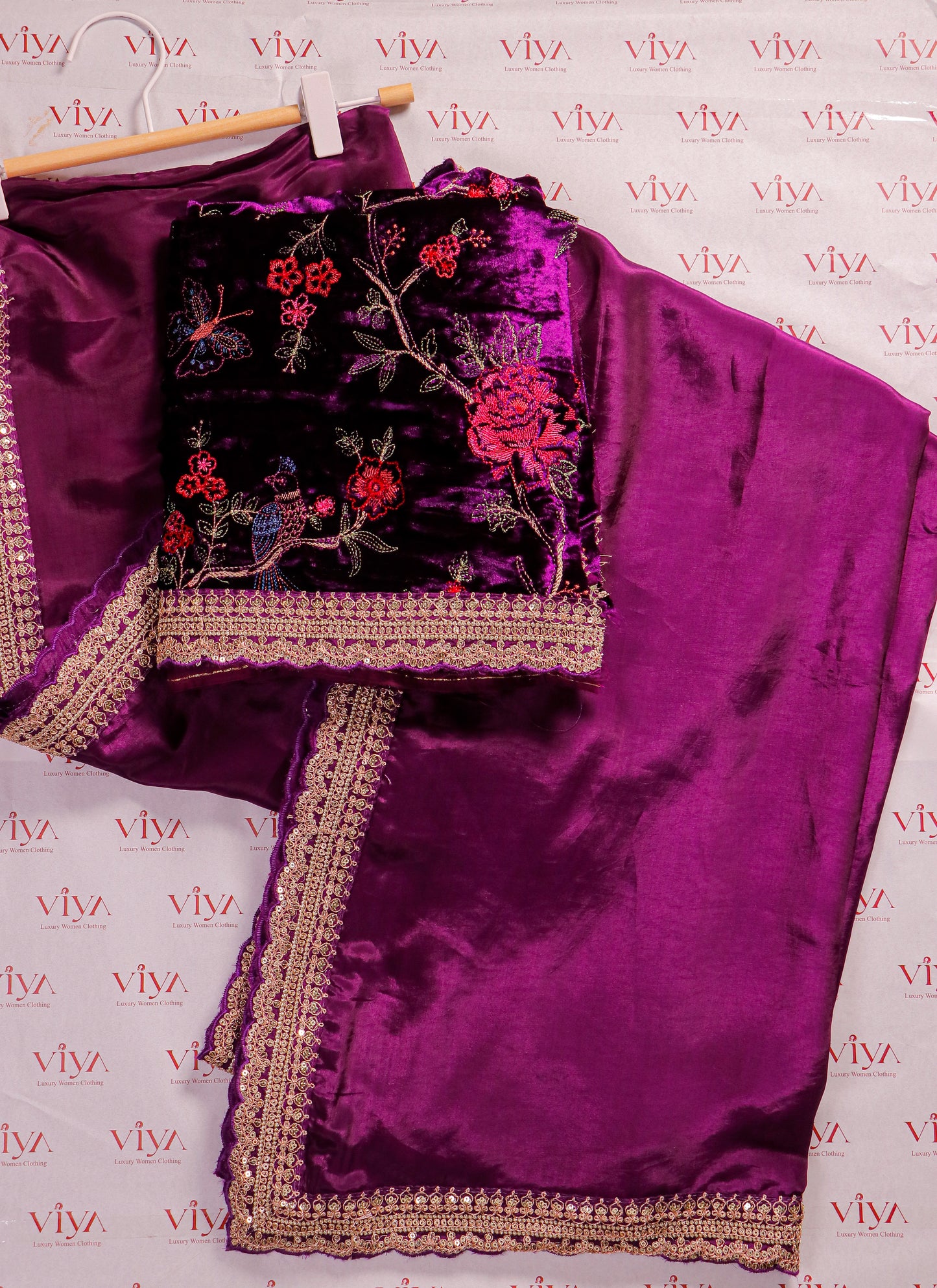 Royal Plum Silk Saree with Delicate Hand-Embroidered Border