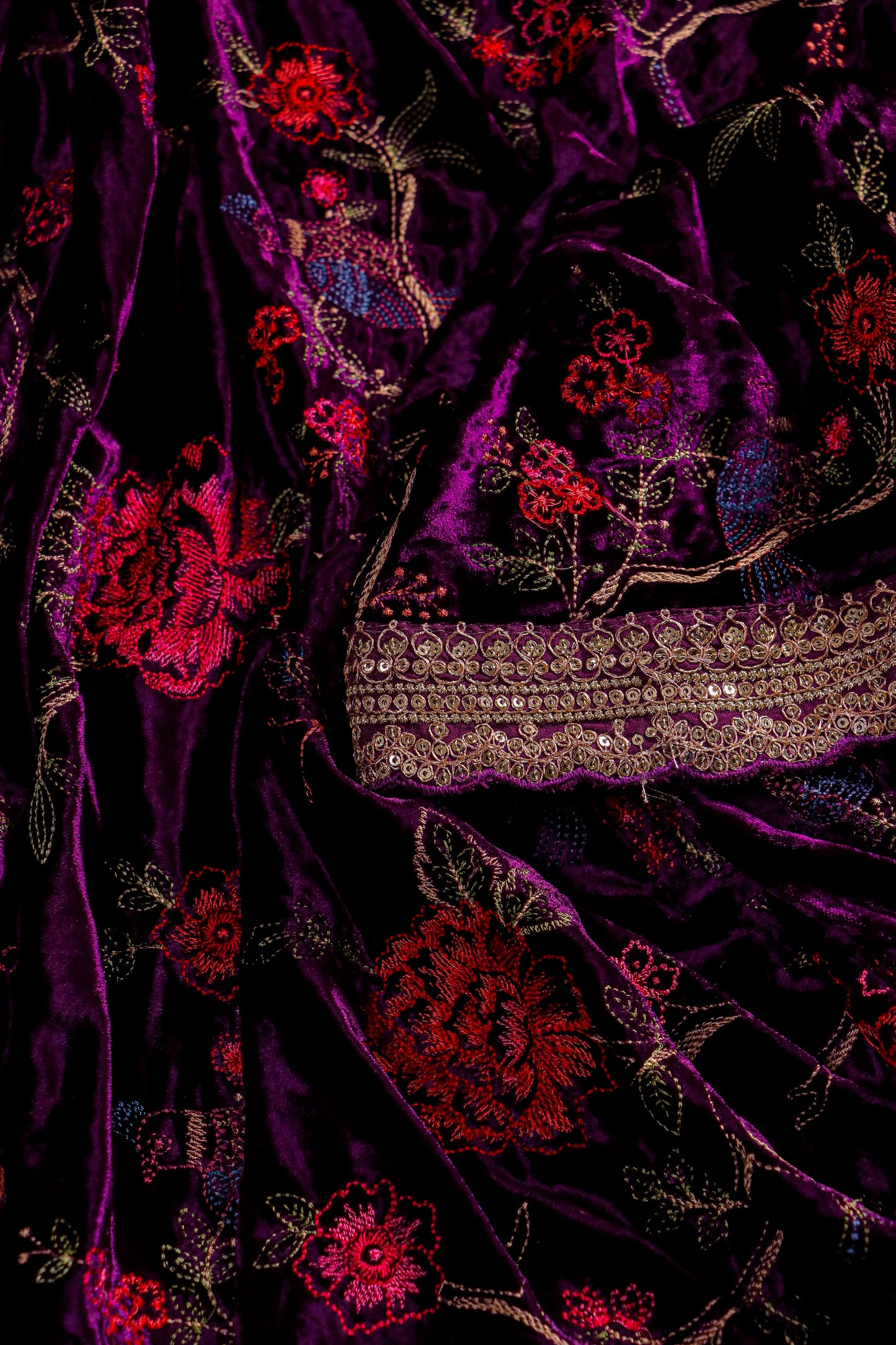 Royal Plum Silk Saree with Delicate Hand-Embroidered Border