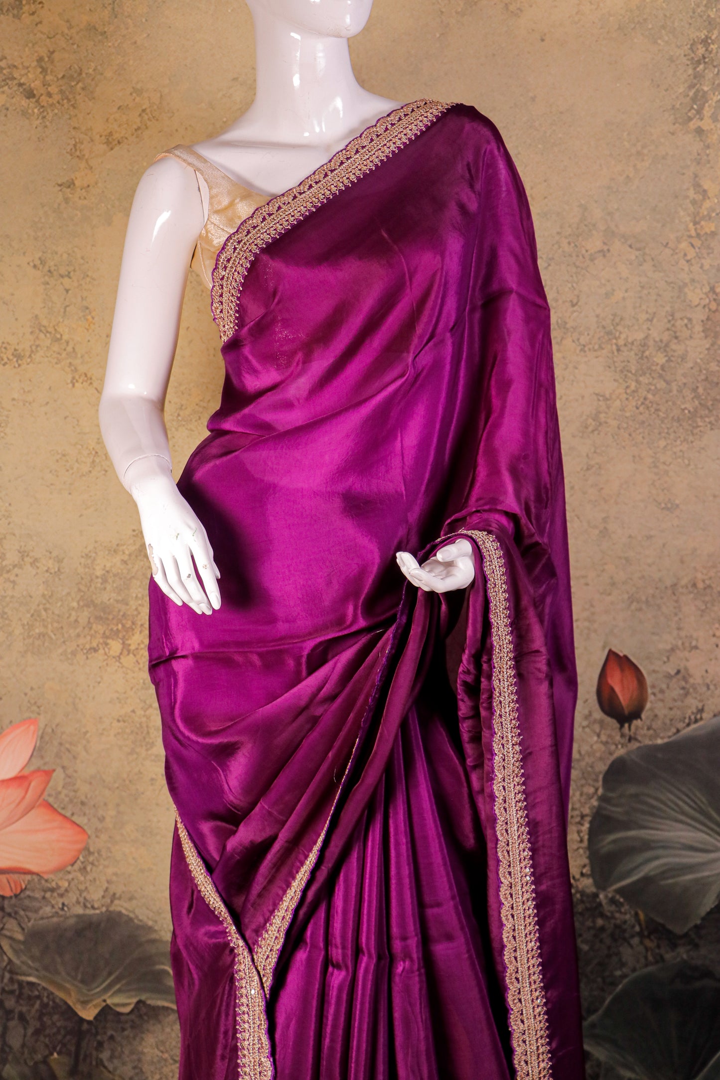 Royal Plum Silk Saree with Delicate Hand-Embroidered Border