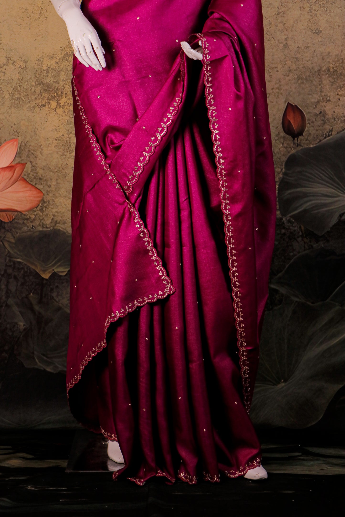 Handcrafted Tussar Silk Saree with Peta Embellishment & Jamdani Blouse