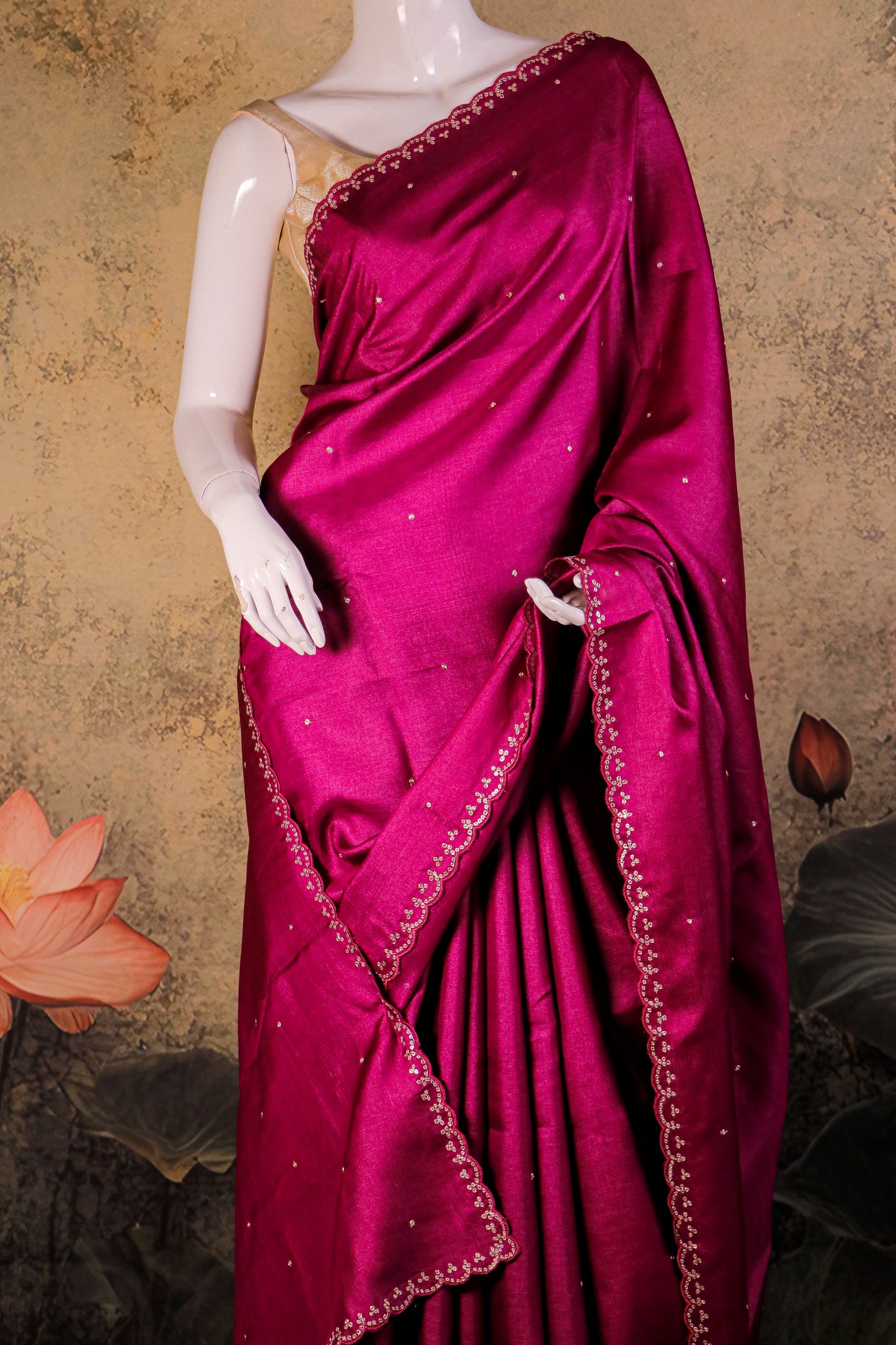 Handcrafted Tussar Silk Saree with Peta Embellishment & Jamdani Blouse