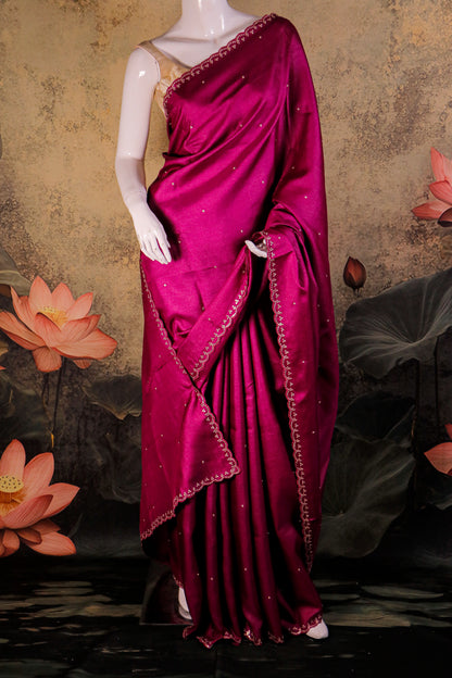 Handcrafted Tussar Silk Saree with Peta Embellishment & Jamdani Blouse