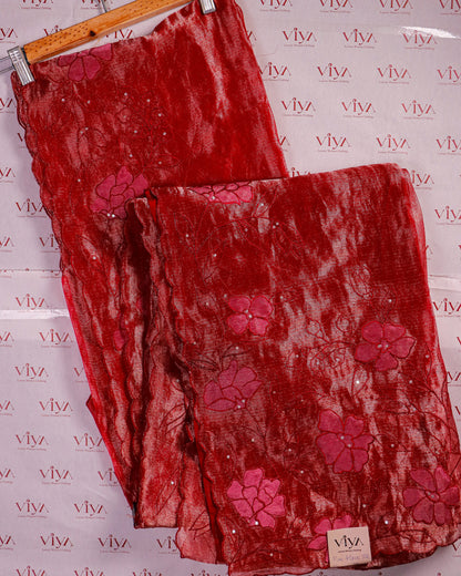 Handcrafted Pure Tissue Silk Saree with Appliqué & Embroidery with Crepe Blouse