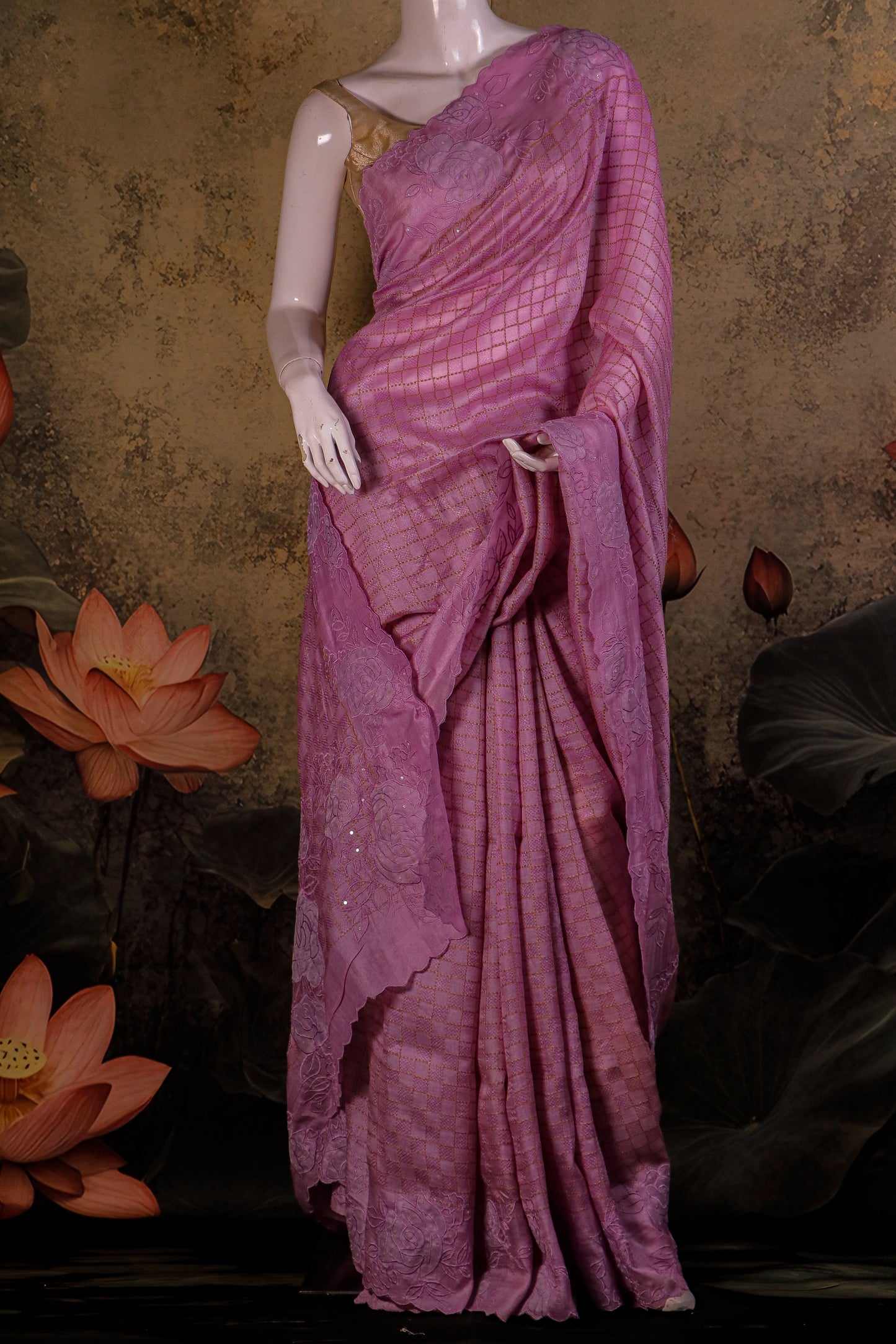Pure Tussar Silk Saree with Hand Applique & Embroidery
