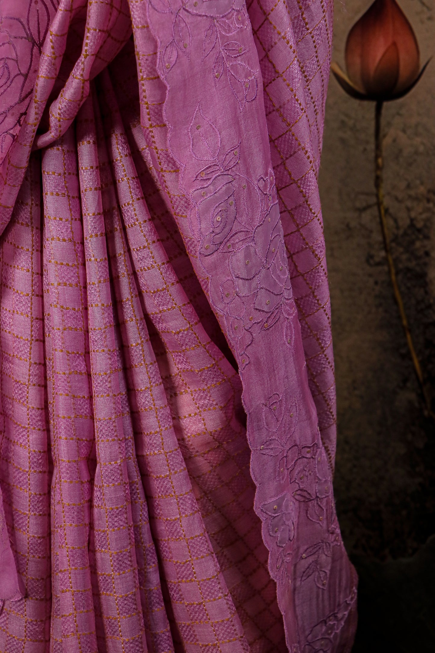 Pure Tussar Silk Saree with Hand Applique & Embroidery