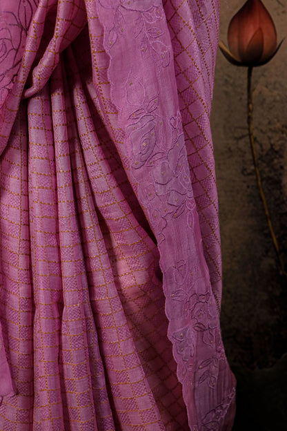 Pure Tussar Silk Saree with Hand Applique & Embroidery