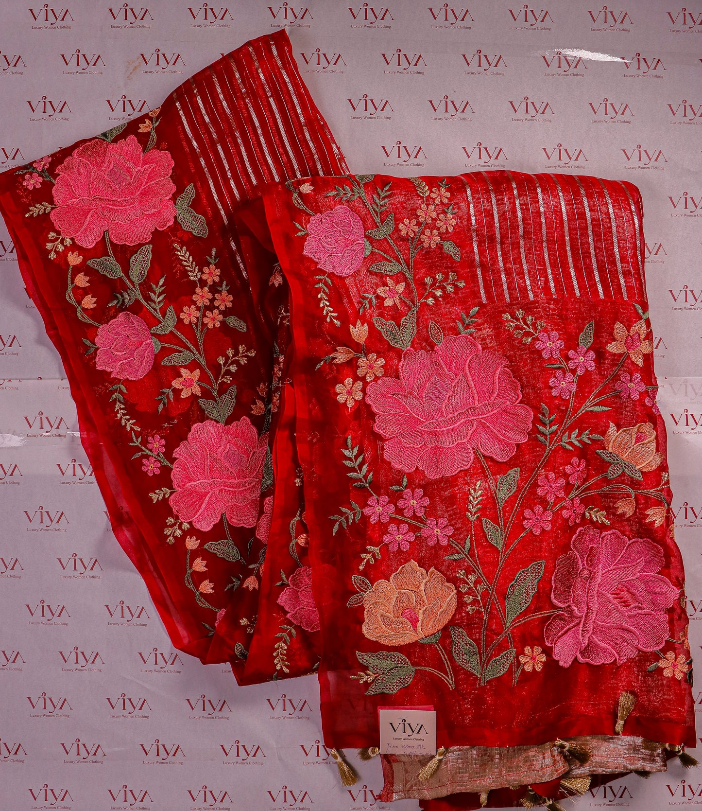 Pure Kora Silk Saree with Hand Embroidery & Kanchi Brocade Blouse