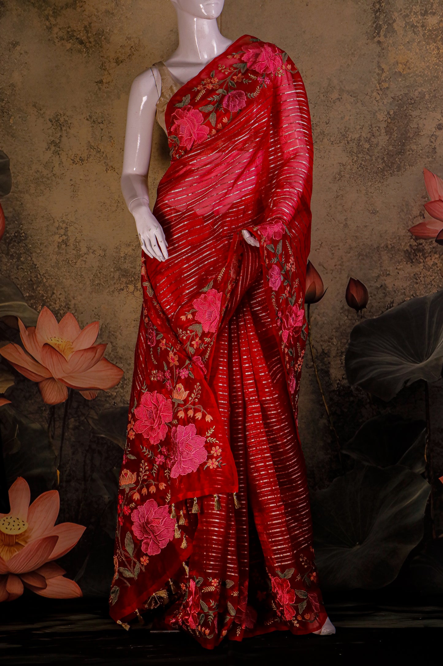 Pure Kora Silk Saree with Hand Embroidery & Kanchi Brocade Blouse