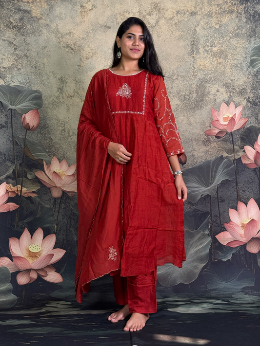 Pure mulchenderi with applique and handwork