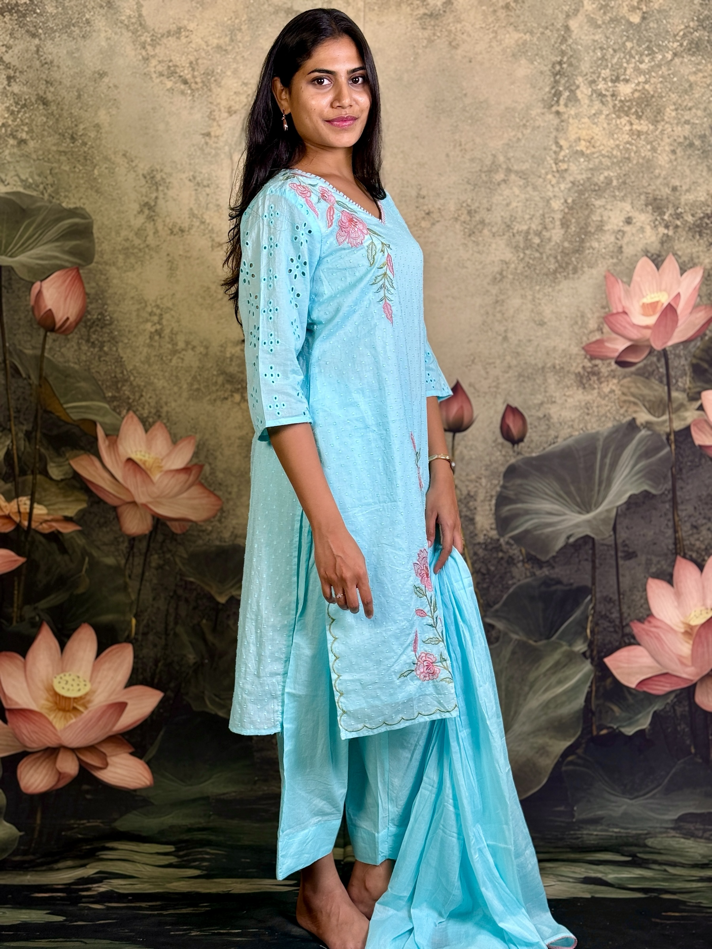 Pure cotton with self weaving and embroidery