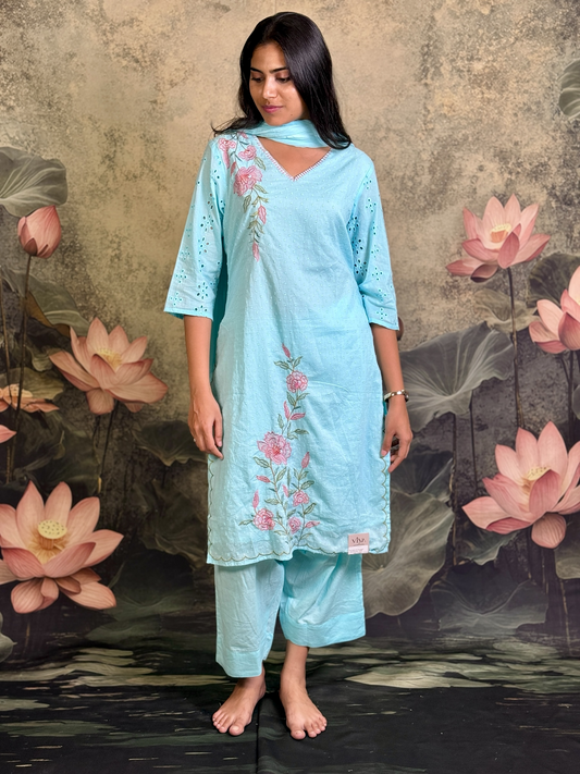 Pure cotton with self weaving and embroidery