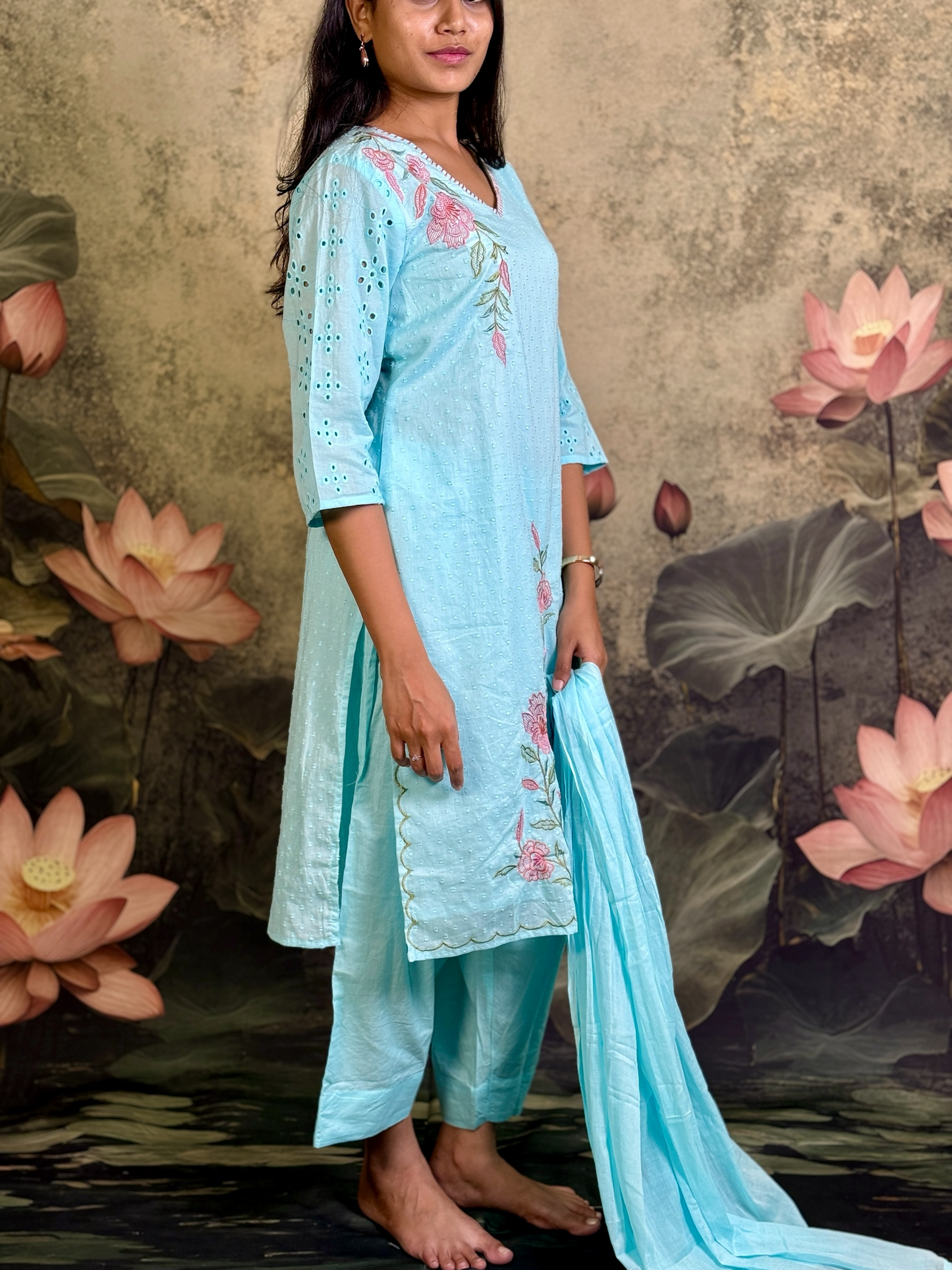 Pure cotton with self weaving and embroidery