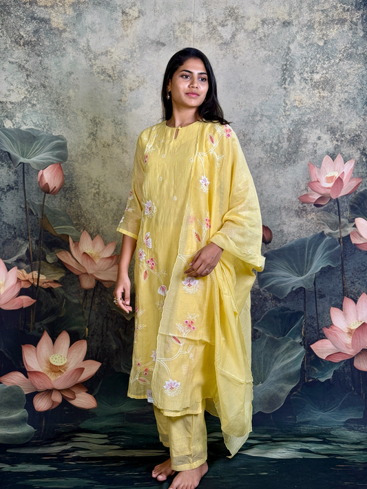 Pure mulchenderi with applique and handwork