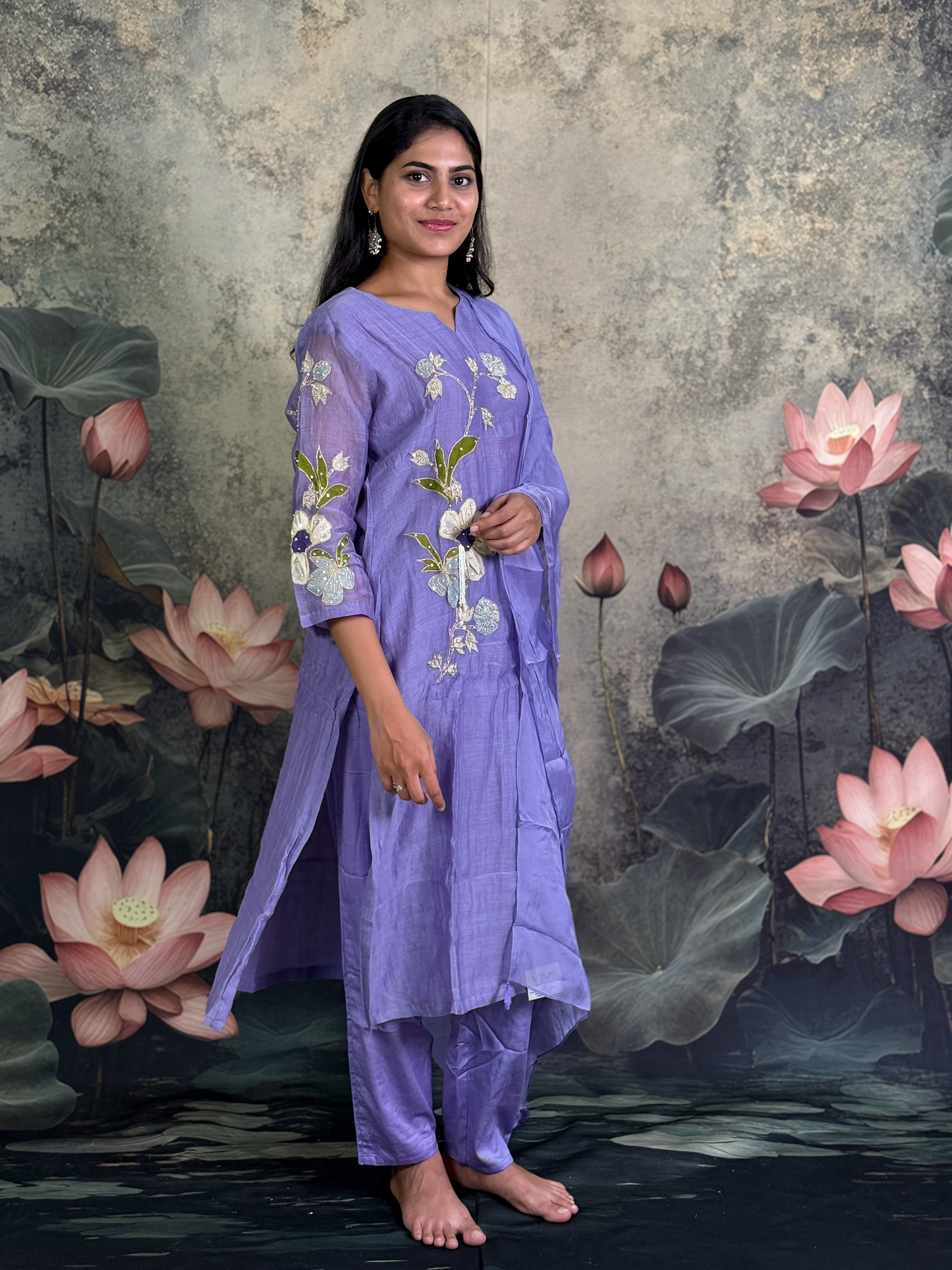 Pure mulchenderi with applique and handwork