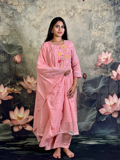 Pure mulchanderi with fusion applique and handwork