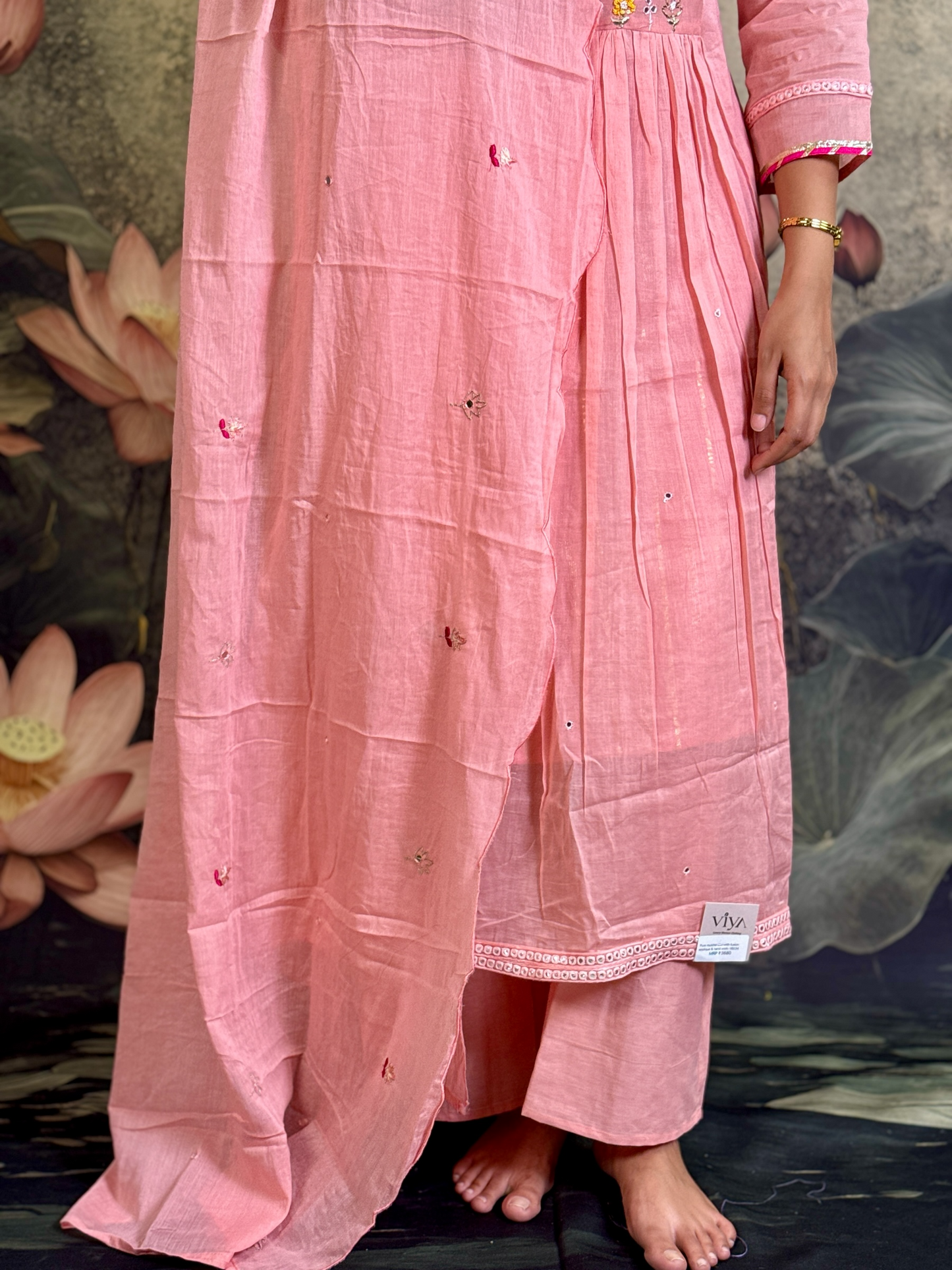Pure mulchanderi with fusion applique and handwork