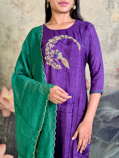 Pure dola silk with hand zardosi work