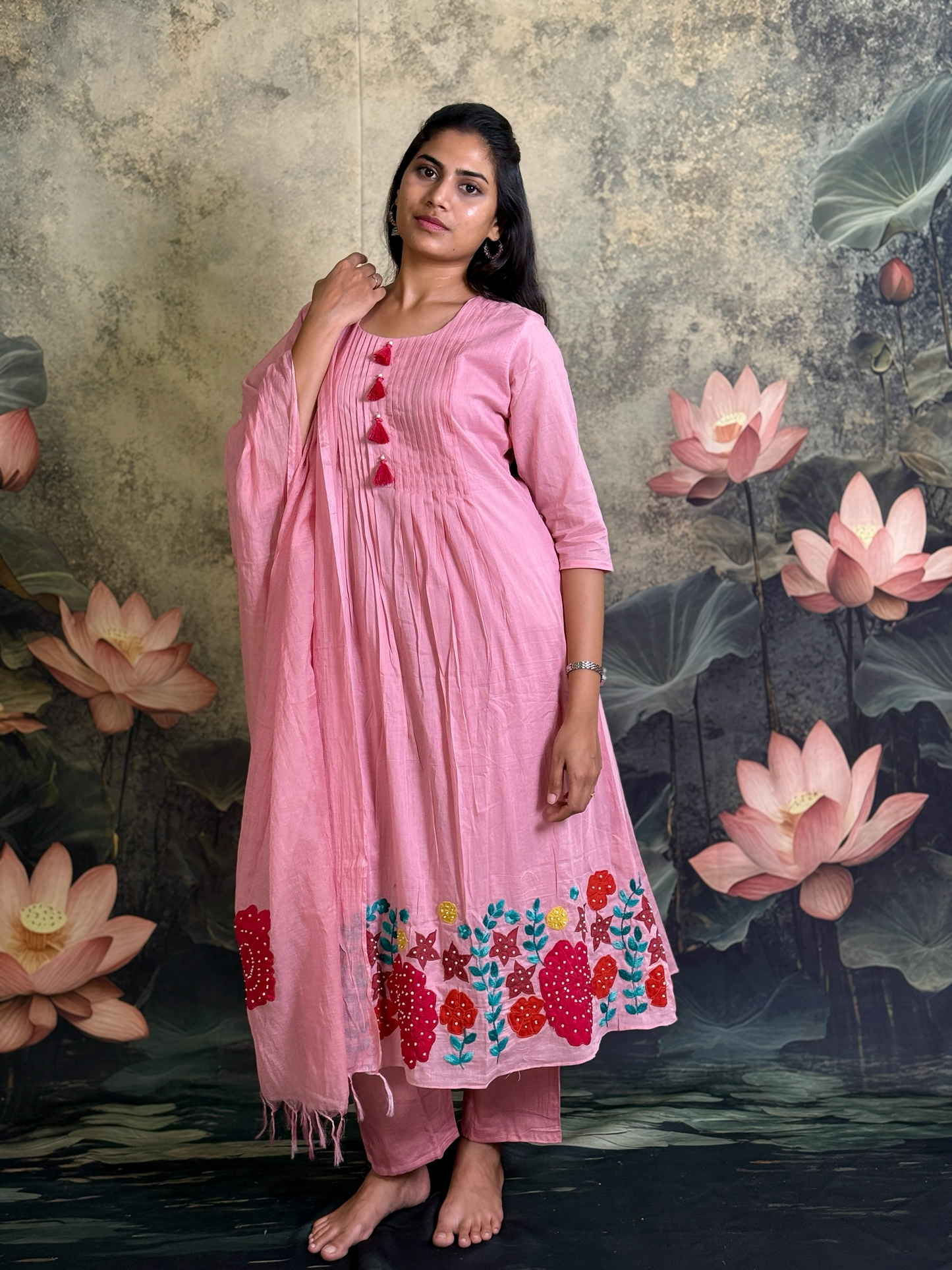 Pure cotton with applique and handwork
