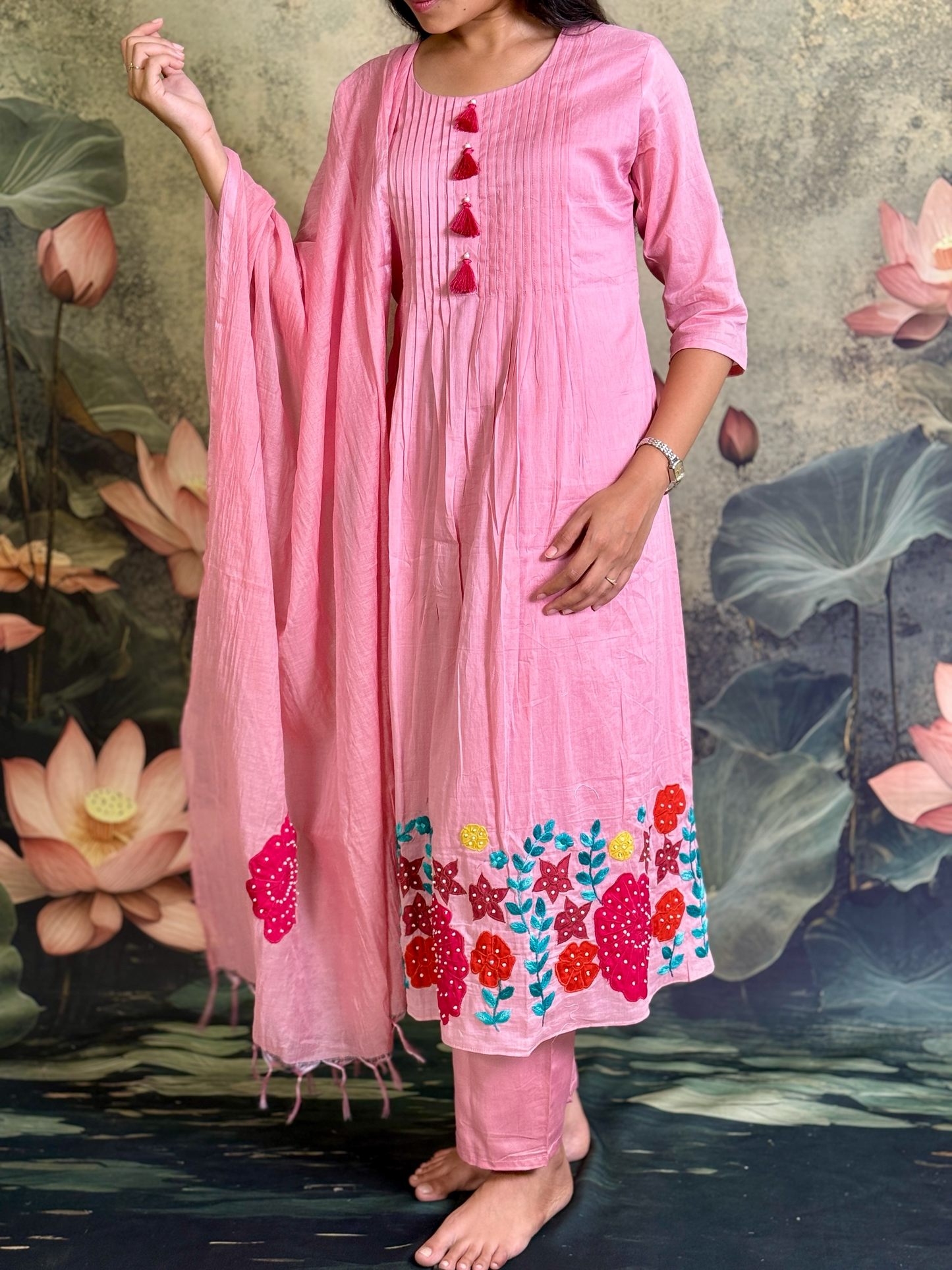 Pure cotton with applique and handwork