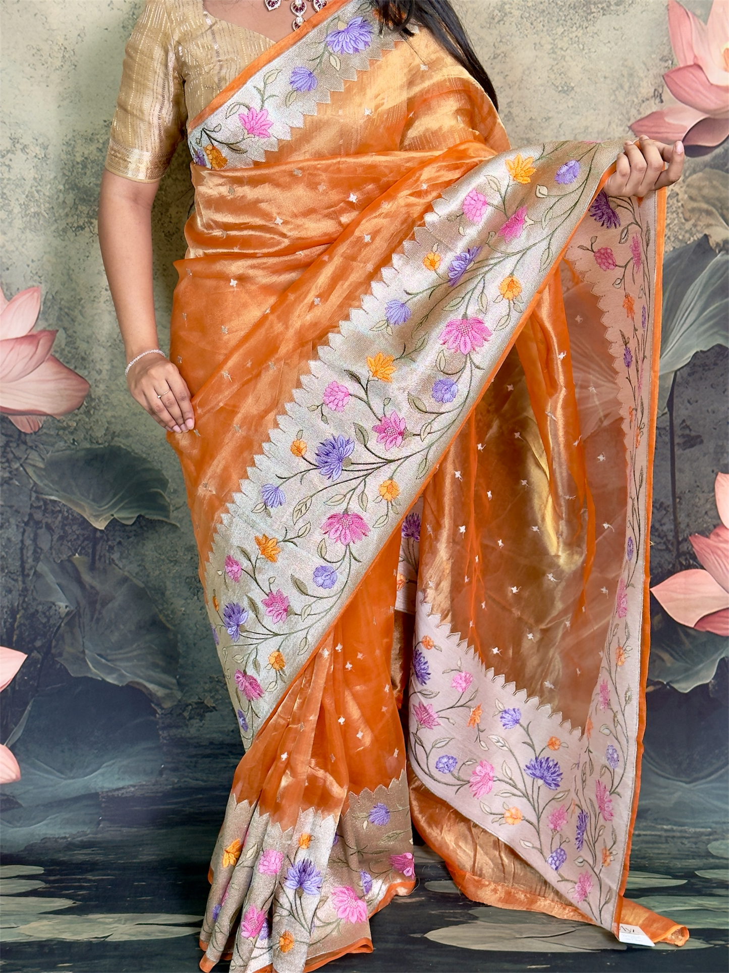 Pure tissue pattu saree with paithani embroidery