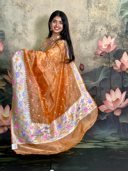 Pure tissue pattu saree with paithani embroidery
