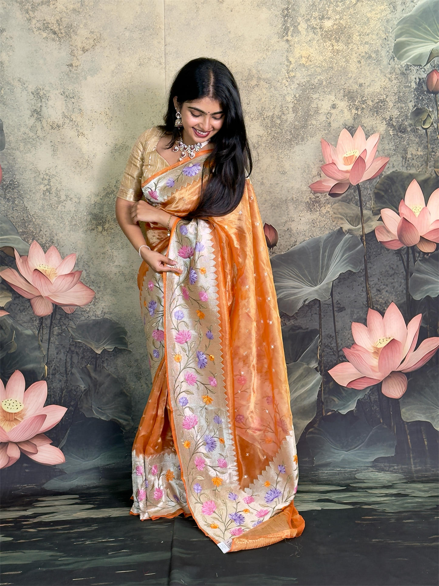 Pure tissue pattu saree with paithani embroidery