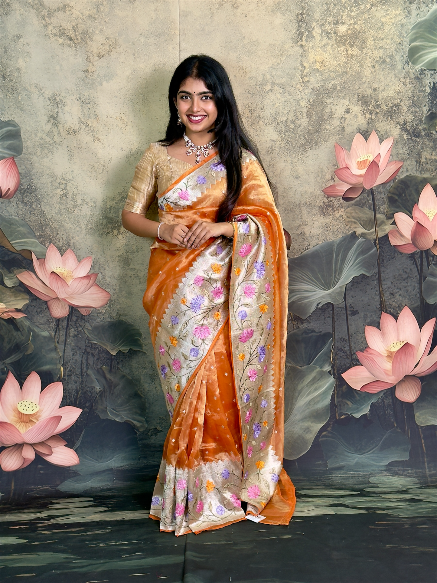 Pure tissue pattu saree with paithani embroidery