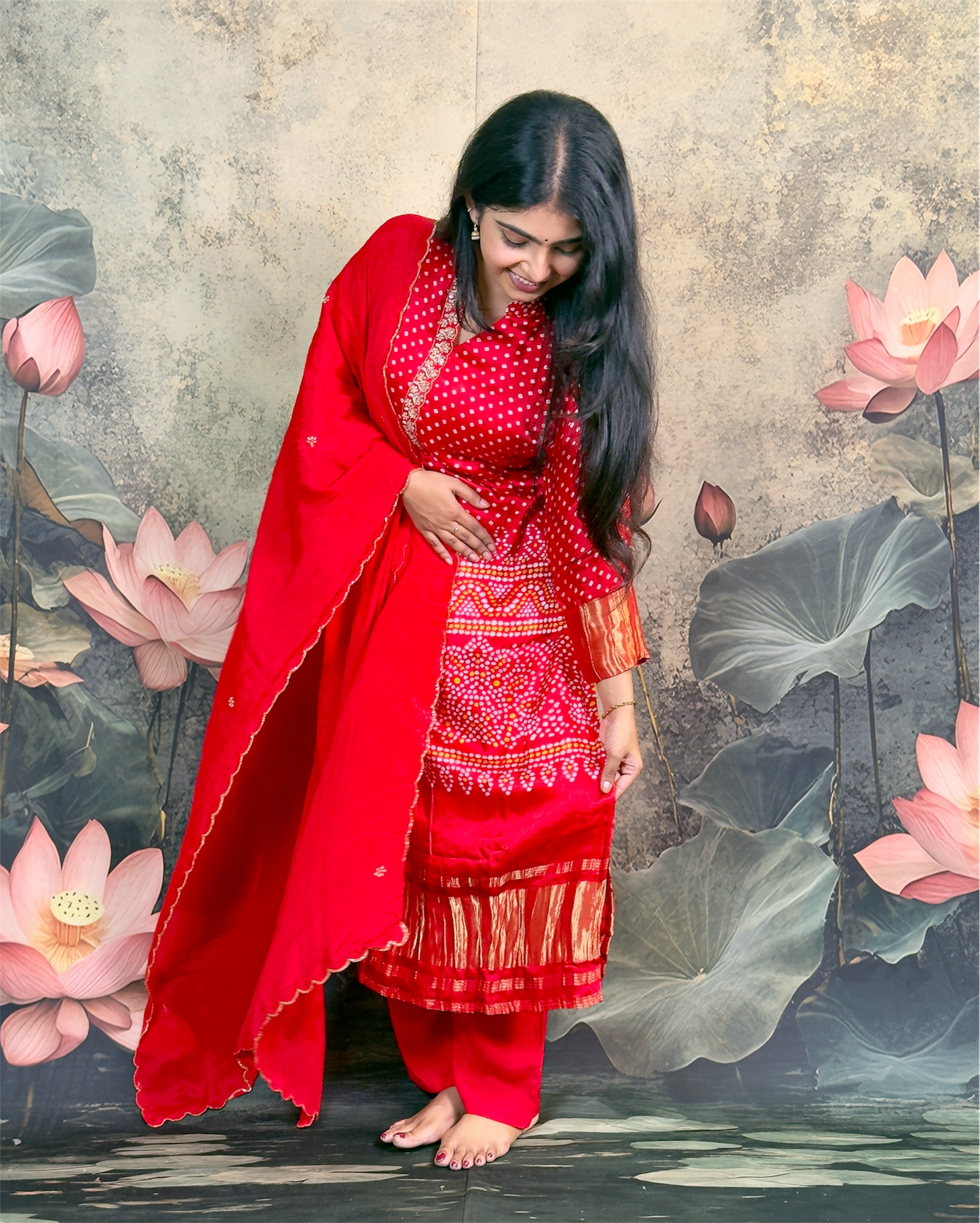 Pure crepe with bandhani and handwork