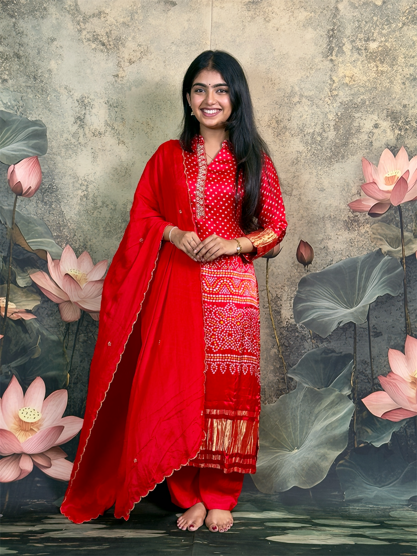 Pure crepe with bandhani and handwork