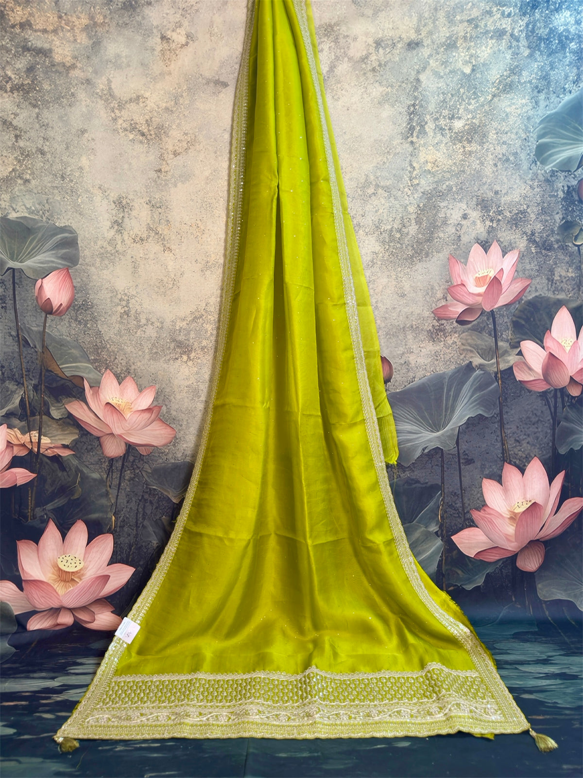 Pure Kora silk with sabyasachi lace and Mukesh work