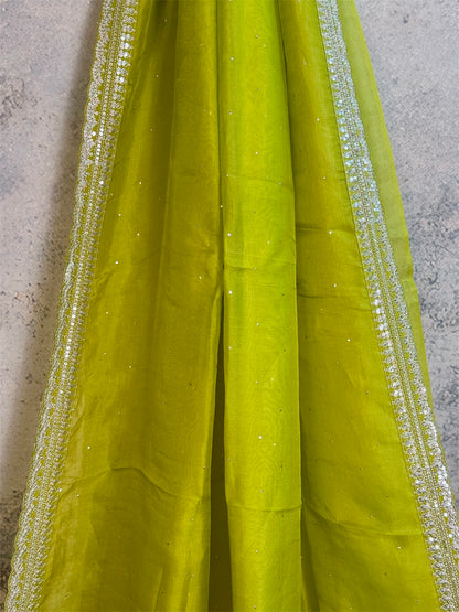 Pure Kora silk with sabyasachi lace and Mukesh work