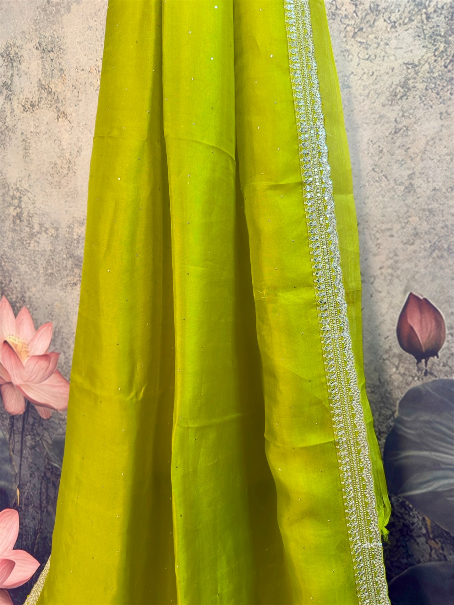 Pure Kora silk with sabyasachi lace and Mukesh work