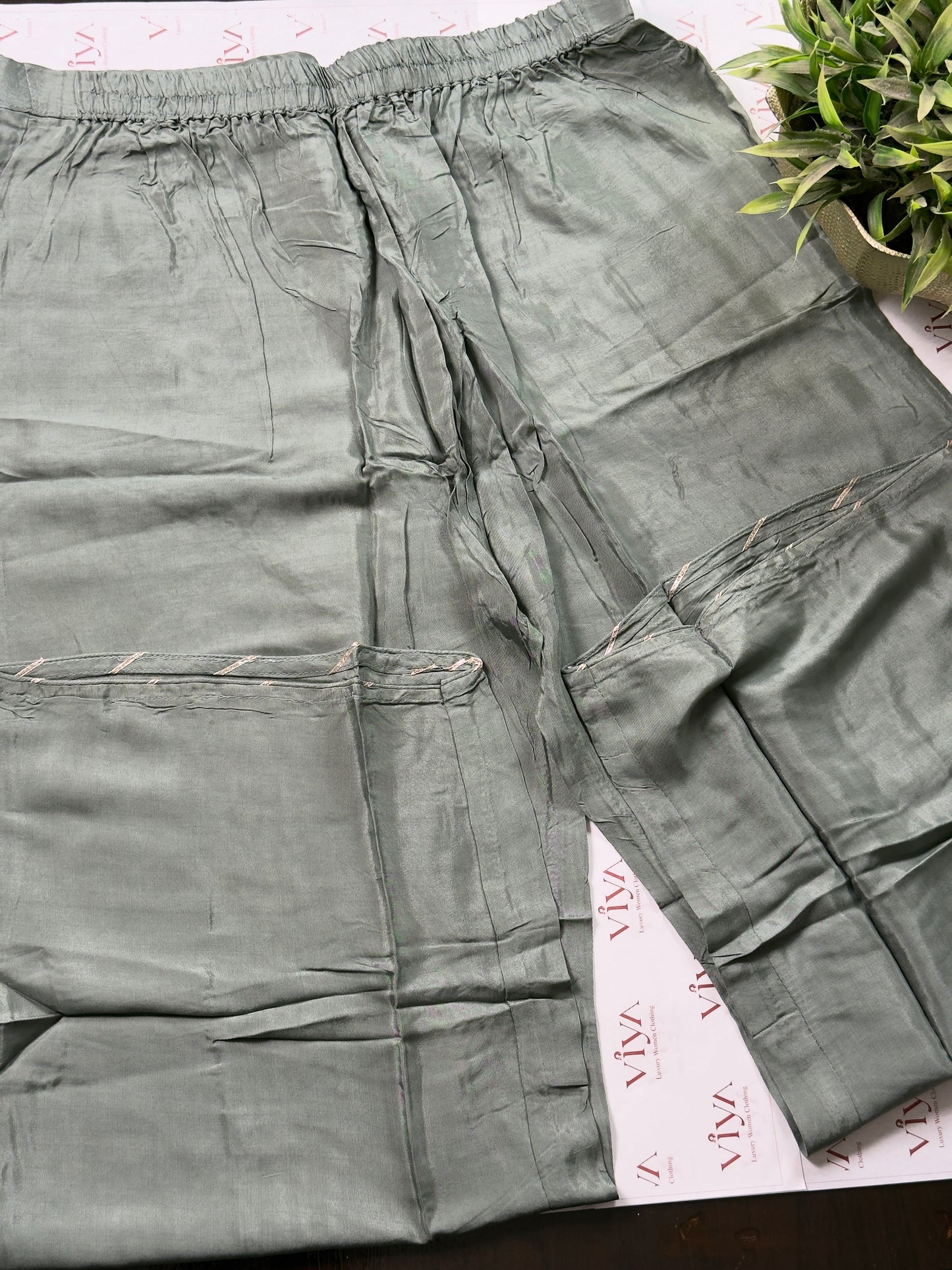 Sea Green Pure Tissue Silk Handwork Suit Set – 3 Piece