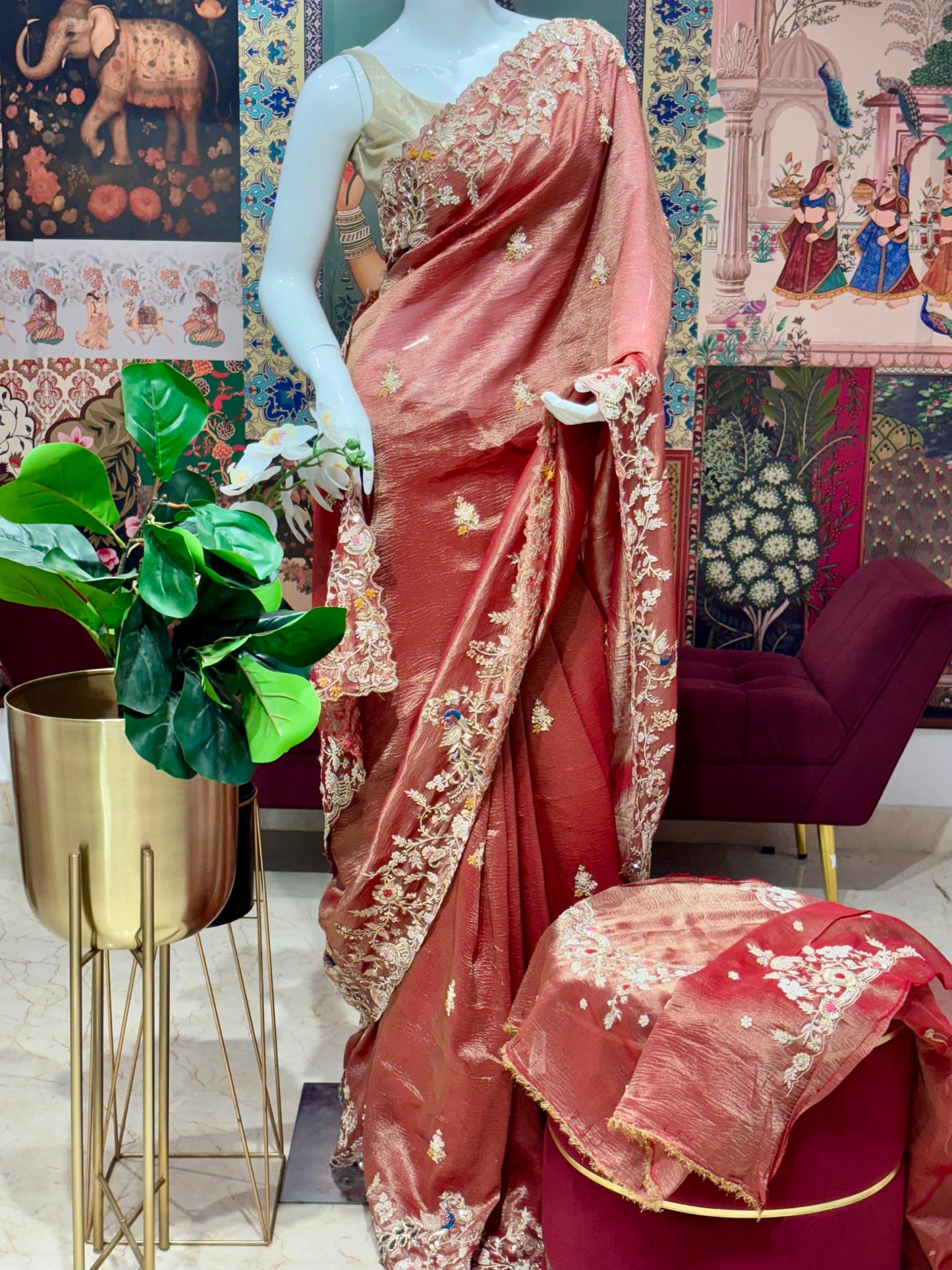 PURE CRUSH TISSUE KANJIVARAM SAREE WITH HAND ZARDOZI WORK