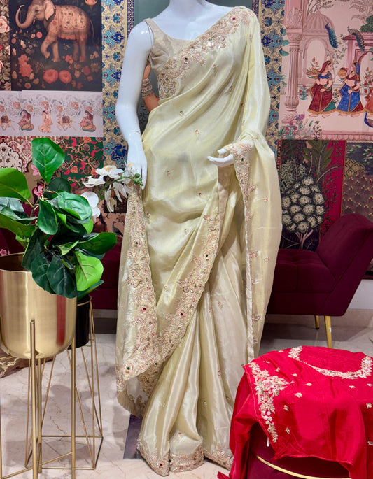 PURE KANJIVARAM TISSUE PATTU SAREE WITH HAND ZARDOSI WORK
