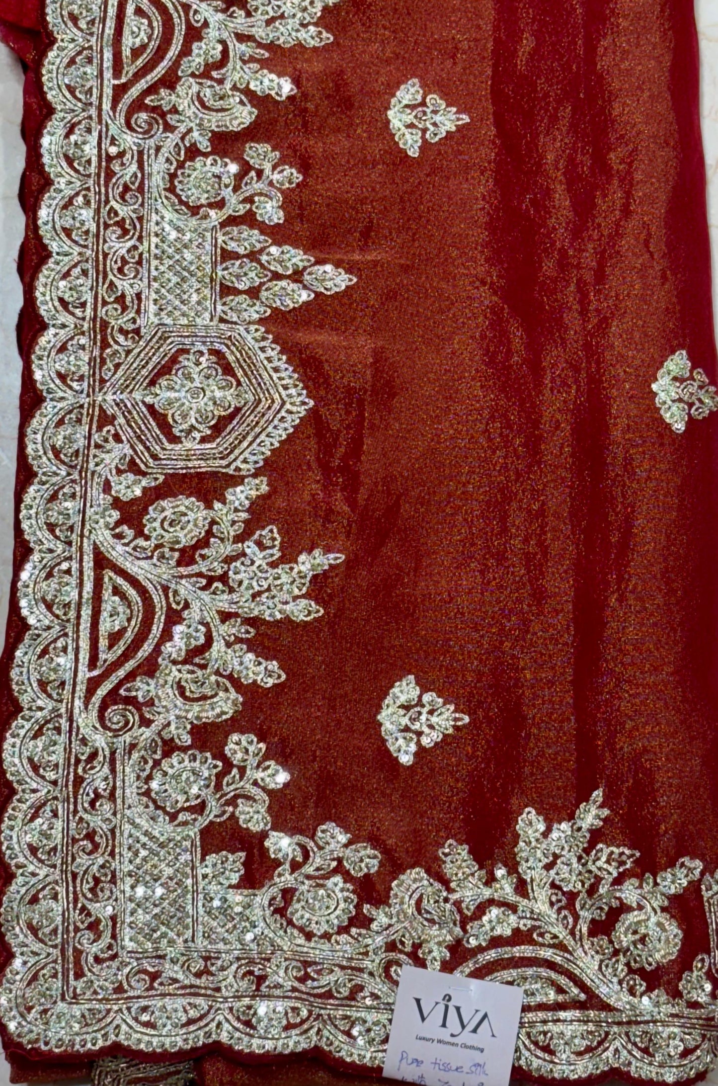 PURE KANJIVARAM TISSUE PATTU SAREE WITH HAND ZARDOSI WORK
