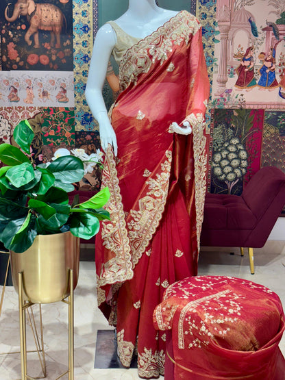 PURE KANJIVARAM TISSUE PATTU SAREE WITH HAND ZARDOSI WORK