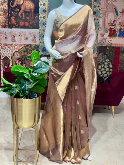PURE BANARASI TISSUE SILK SAREE WITH KADWA WEAVING AND HANDWORK