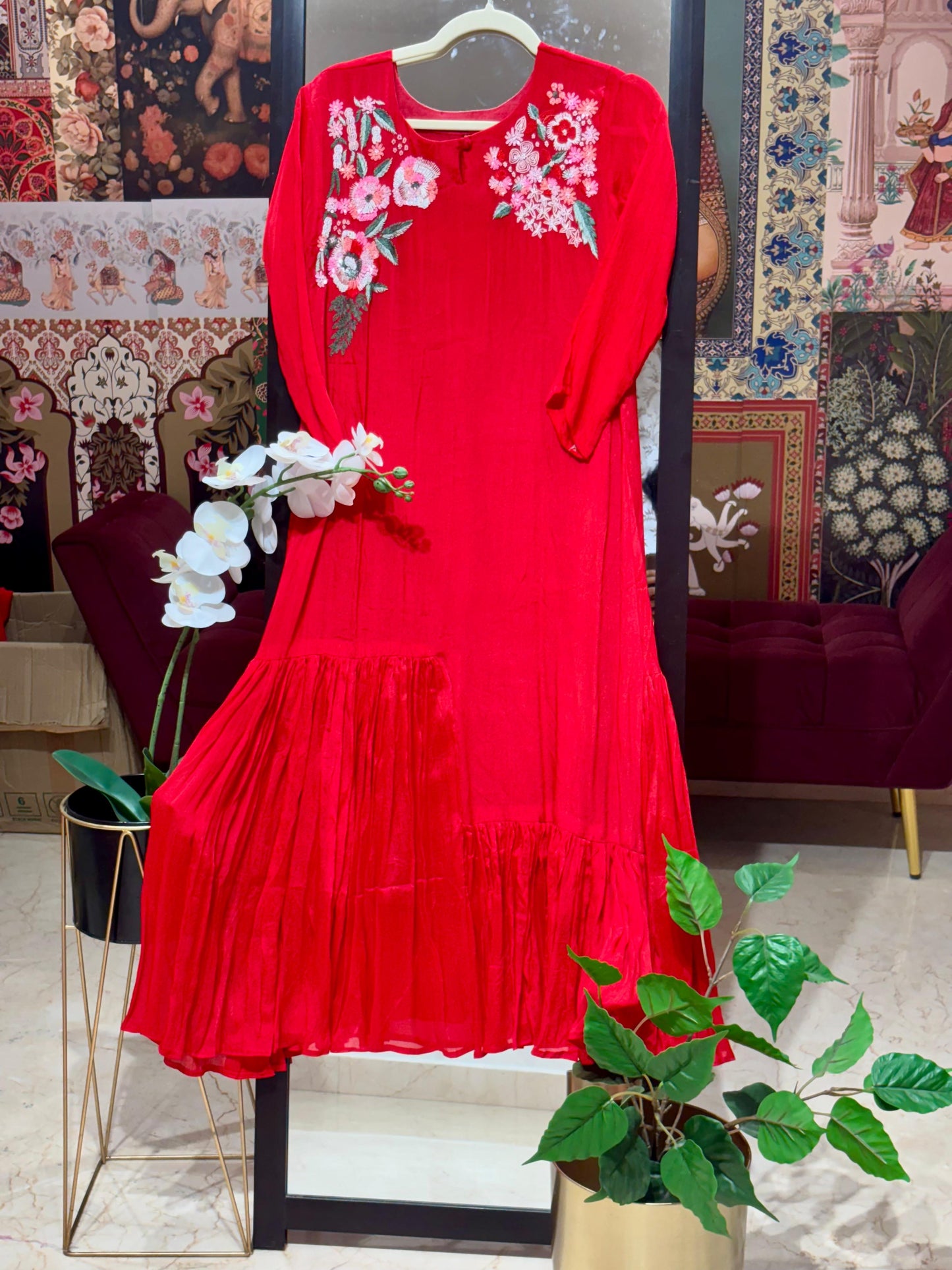 PURE CHINNON DRESS WITH HANDWORK