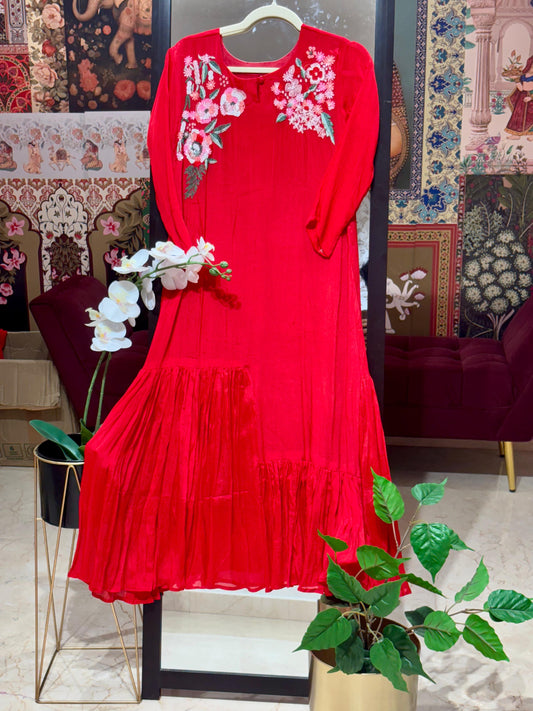 PURE CHINNON DRESS WITH HANDWORK