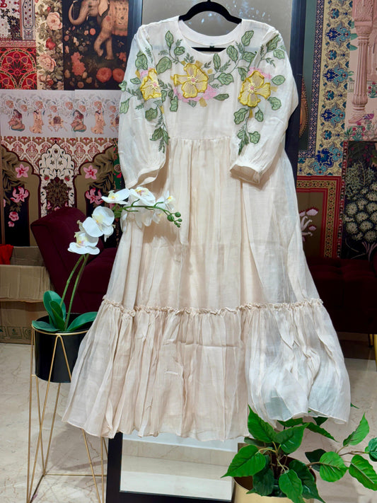 PURE MULCHANDERI DRESS WITH APPLIQUE